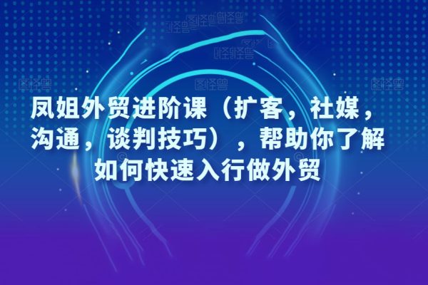 凤姐外贸进阶课（扩客，社媒，沟通，谈判技巧），帮助你了解如何快速入行做外贸