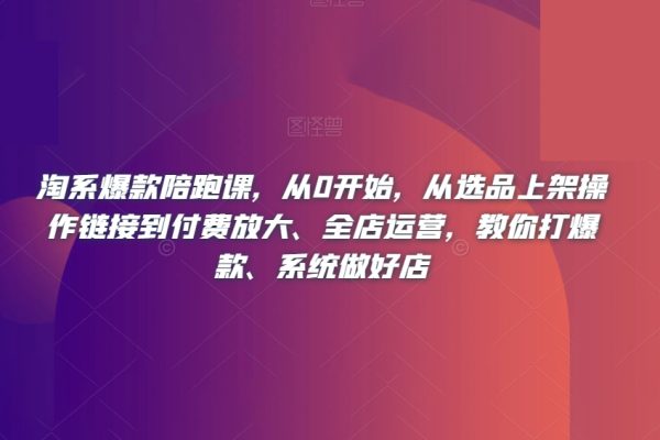 从0开始，从选品上架操作链接到付费放大、全店运营，教你打爆款、系统做好店