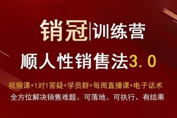 爆款！销冠训练营3.0之顺人性销售法，全方位解决销售难题、可落地、可执行、有结果