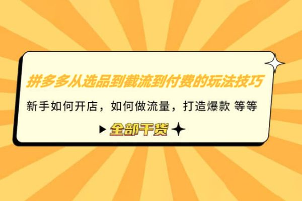 拼多多从选品到截流到付费的玩法技巧，助你掌握拼多多截流自然流量玩法，高投产玩法