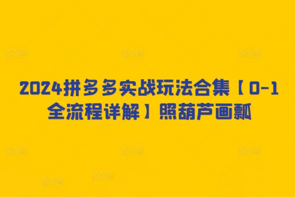 2024拼多多实战玩法合集【0-1全流程详解】照葫芦画瓢