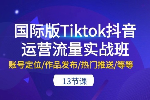 国际版Tiktok抖音运营流量实战班：账号定位/作品发布/热门推送/等等